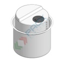 Serbatoio in plastica (PE) per stazioni di miscelazione e dosaggio reagenti con vasca di contenimento, capacità 1070 Lt, Mis. Ø 1320 x 1205 H mm, parte superiore a piani disassati su due livelli