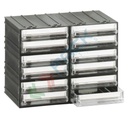 Cassettiera in plastica componibile con 12 cassetti, mis. 225 L x 133 P x 169 H mm, colore trasparente