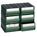 Cassettiera in plastica componibile con 6 cassetti, mis. 225 L x 133 P x 169 H mm, colore verde