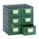 Cassettiera in plastica componibile con 6 cassetti, mis. 340 L x 270 P x 340 H mm, colore verde