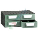 Cassettiera in plastica componibile con 4 cassetti con separatore longitudinale fisso, mis. 562 L x 390 P x 228 H mm, colore verde