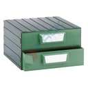 Cassettiera in plastica componibile con 2 cassetti, mis. 393 L x 390 P x 228 H mm, colore verde