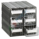 Cassettiera in plastica componibile con 6 cassetti e 12 separatori, mis. 225 L x 263 P x 228 H mm, colore trasparente
