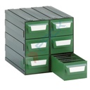 Cassettiera in plastica componibile con 6 cassetti e 12 separatori, mis. 225 L x 263 P x 228 H mm, colore verde