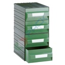 Cassettiera in plastica componibile con 4 cassetti, mis. 225 L x 323 P x 450 H mm, colore verde