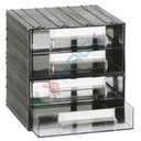 Cassettiera in plastica componibile con 4 cassetti, mis. 225 L x 225 P x 225 H mm, colore trasparente