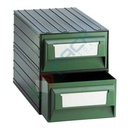 Cassettiera in plastica componibile con 2 cassetti e 3 separatori estraibili, mis. 238 L x 423 P x 262 H mm, colore verde
