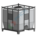 Contenitore cubico in plastica ideale per il trasporto e lo stoccaggio di liquidi chimici, capacità 1000 Lt, telaio standard