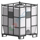 Contenitore cubico in plastica ideale per il trasporto e lo stoccaggio di liquidi chimici, capacità 1300 Lt, telaio super (staffe antiribaltamento)