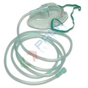 Maschera ossigeno in PVC, per adulti, con elastico, clip metallica stringinaso e tubo antischiacciamento da 2 mt