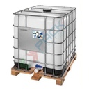 Cisterna IBC 1000 Litri in plastica, nuova, coperchio 150 mm, valvola di scarico 2", pallet in legno trattato, omologata ADR/ONU, colore neutro