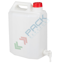 Tanica con rubinetto in plastica (HDPE), capacità 10 Lt, Mis. 240 L x 160 P x 360 H mm, peso 450 gr, tappo a vite (incluso), colore neutro