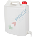Tanica con rubinetto in plastica (HDPE), capacità 20 Lt, Mis. 320 L x 200 P x 440 H mm, peso 790 gr, tappo a vite (incluso), colore neutro