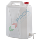 Tanica con rubinetto in plastica (HDPE), capacità 30 Lt, Mis. 365 L x 225 P x 500 H mm, peso 1170 gr, tappo a vite (incluso), colore neutro