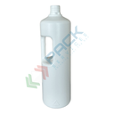 Flacone in plastica (HDPE) cilindrico a collo stretto, capacità 1000 ml, chiusura con tappo a vite con apertura del sigillo a strappo (tappo escluso), colore bianco latte