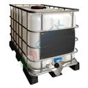 Cisterna IBC 640 Litri in plastica, rigenerata con otre NUOVA, coperchio 225 mm, valvola di scarico 2", pallet in plastica, colore neutro