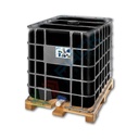 Cisterna IBC 1000 Litri in plastica, usata/rigenerata, coperchio 150 mm, valvola di scarico 2", pallet in legno, colore nero