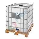 Cisterna IBC 1000 Litri in plastica, usata/rigenerata, coperchio 150 mm, valvola di scarico 2", pallet in legno, colore neutro