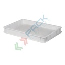 Cassetta in plastica (HDPE) sovrapponibile, capacità 13 Lt, Mis. 600 L x 400 P x 70 H mm, ideale per alimenti, fondo e pareti chiuse, colore bianco