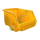 Contenitore bocca di lupo sovrapponibile, in plastica (PP), capacità 1,65 Litri, Mis. 128 L x 204 P x 96 H mm, con linguetta posteriore, colore giallo