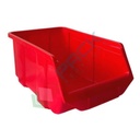 Contenitore bocca di lupo sovrapponibile, in plastica (PP), capacità 5,25 Litri, Mis. 184 L x 304 P x 129 H mm, con linguetta posteriore, colore rosso