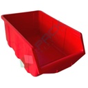 Contenitore bocca di lupo sovrapponibile, in plastica (PP), capacità 15 Litri, Mis. 264 L x 434 P x 168 H mm, con linguetta posteriore, colore rosso