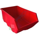 Contenitore bocca di lupo sovrapponibile, in plastica (PP), capacità 25 Litri, Mis. 314 L x 505 P x 191 H mm, con linguetta posteriore, colore rosso