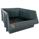 Cassa bocca di lupo in plastica (PP), sovrapponibile e componibile, capacità 26 Lt, Mis. 340 L x 503 P x 200 H mm, colore grigio