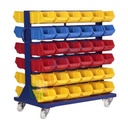 Carrello composto da 72 cassette in plastica bocca di lupo, realizzato in metallo/legno, Mis. 900 L x 530 P x 1100 H mm, base 4 ruote