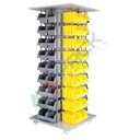 Carrello con tettoia composto da 72 cassette in plastica bocca di lupo (posizionate su 4 lati), realizzato in metallo/legno, Mis. 820 L x 820 P x 1940 H mm, base 4 ruote