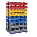 Carrello composto da 80 cassette in plastica bocca di lupo, realizzato in metallo/legno, Mis. 1050 L x 850 P x 1800 H mm, base 4 ruote