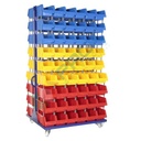 Carrello composto da 108 cassette in plastica bocca di lupo, realizzato in metallo/legno, Mis. 1050 L x 850 P x 1860 H mm, base 4 ruote