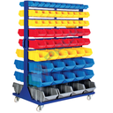 Carrello composto da 126 cassette in plastica bocca di lupo, realizzato in metallo/legno, Mis. 1070 L x 880 P x 1600 H mm, base 4 ruote