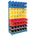 Scaffale composto da 54 cassette in plastica bocca di lupo, realizzato in metallo/legno, Mis. 1050 L x 440 P x 1750 H mm