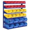 Scaffale composto da 30 cassette in plastica bocca di lupo, realizzato in metallo/legno, Mis. 900 L x 380 P x 1040 H mm, con appoggio a terra