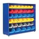 Armadio composto da 30 cassette in plastica bocca di lupo, realizzato in metallo/legno, Mis. 1400 L x 450 P x 1200 H mm, base con piedini