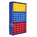 Armadio composto da 90 cassette in plastica bocca di lupo, realizzato in metallo/legno, Mis. 1100 L x 400 P x 1970 H mm, base con piedini