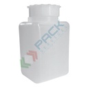 Bottiglia in plastica (PE) rettangolare a collo largo, graduata, capacità 500 ml, chiusura con tappo a vite e sottotappo (tappo incluso)