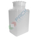 Bottiglia in plastica (PE) rettangolare a collo largo, graduata, capacità 1000 ml, chiusura con tappo a vite e sottotappo (tappo incluso)