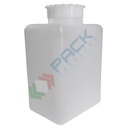 Bottiglia in plastica (PE) rettangolare a collo largo, graduata, capacità 2000 ml, chiusura con tappo a vite e sottotappo (tappo incluso)