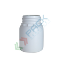 Bottiglia in plastica (HDPE) cilindrica a collo largo, capacità 150 ml, chiusura con tappo a vite con apertura del sigillo a strappo (tappo escluso), colore bianco latte