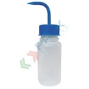 Bottiglia in plastica (PE) a spruzzetta (inclusa), capacità 250 ml, modello integrale con tappo GL45 blu
