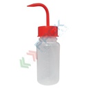 Bottiglia in plastica (PE) a spruzzetta (inclusa), capacità 250 ml, modello integrale con tappo GL45 rosso