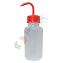 Bottiglia in plastica (PE) a spruzzetta (inclusa), capacità 500 ml, modello integrale con tappo GL45 rosso