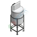 Serbatoio in plastica (PE) per chimici e alimenti, cilindrico verticale, con struttura, capacità 120 Lt, Mis. Ø 520 x 1350 H mm, colore neutro