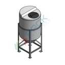 Serbatoio in plastica (PE) per chimici e alimenti, cilindrico verticale, con struttura, capacità 120 Lt, Mis. Ø 520 x 1140 H mm, colore neutro