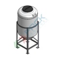 Serbatoio in plastica (PE) per chimici e alimenti, cilindrico verticale, con struttura, capacità 135 Lt, Mis. Ø 520 x 1120 H mm, colore neutro