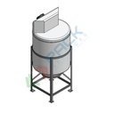 Serbatoio in plastica (PE) per chimici e alimenti, cilindrico verticale, con struttura, capacità 220 Lt, Mis. Ø 640 x 1520 H mm, colore neutro