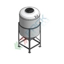 Serbatoio in plastica (PE) per chimici e alimenti, cilindrico verticale, con struttura, capacità 240 Lt, Mis. Ø 640 x 1400 H mm, colore neutro