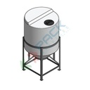 Serbatoio in plastica (PE) per chimici e alimenti, cilindrico verticale, con struttura, capacità 550 Lt, Mis. Ø 890 x 1620 H mm, colore neutro